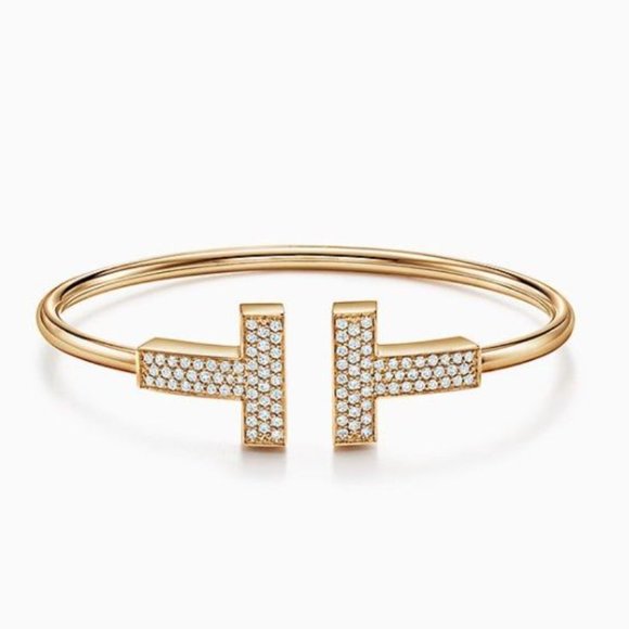 Jewelry - 18K Gold Diamond T Bracelet T Bar Bracelet Silver Cuff T Bangle